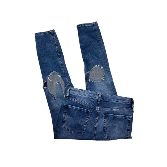 Free People Women’s Mild Acid Wash Busted Knee Denim High Rise Skinny Jeans 32 - Picture 2 of 4